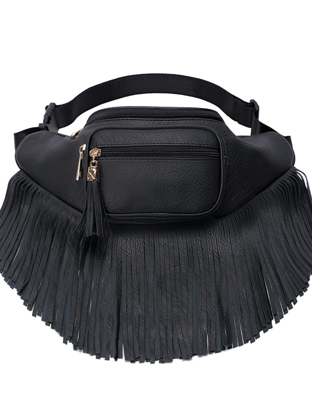 ✨BLACK Leather Fanny Pack with Fringe Detail✨